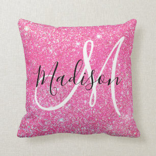 Almofada Glitter Rosa Quente Brilhante Brilha Nome do Monog