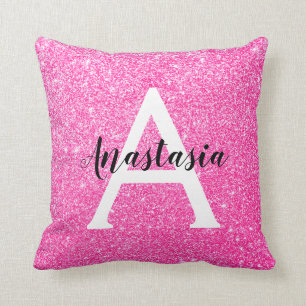 Almofada Glitter Rosa Quente Brilhante Brilha Nome do Monog