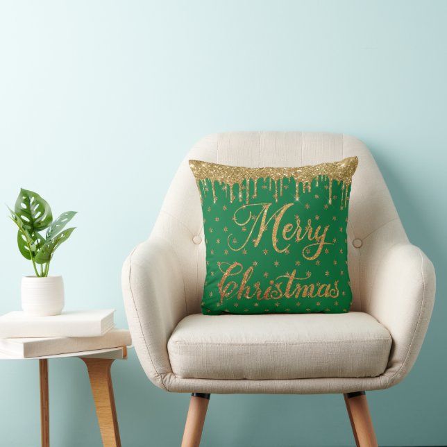 Almofada Glitter verde e dourado - natal alegre (Cadeira)