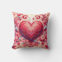 Almofada Glittering Swirl Pink Heart Throw Pillow