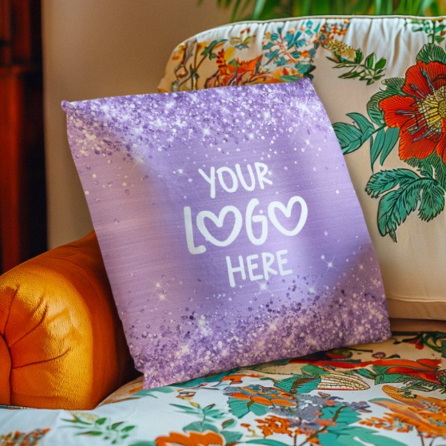 Almofada Glittery Lavender Faux Foil Business Logo (Glittery Lavender Faux Foil Business Logo Throw Pillow)