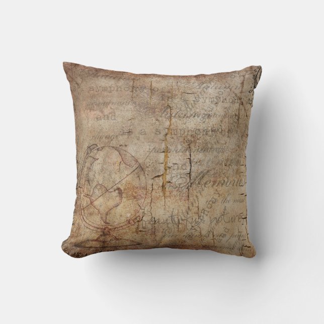 Almofada Globo antigo travesseiro decorativo rústico (Frente)