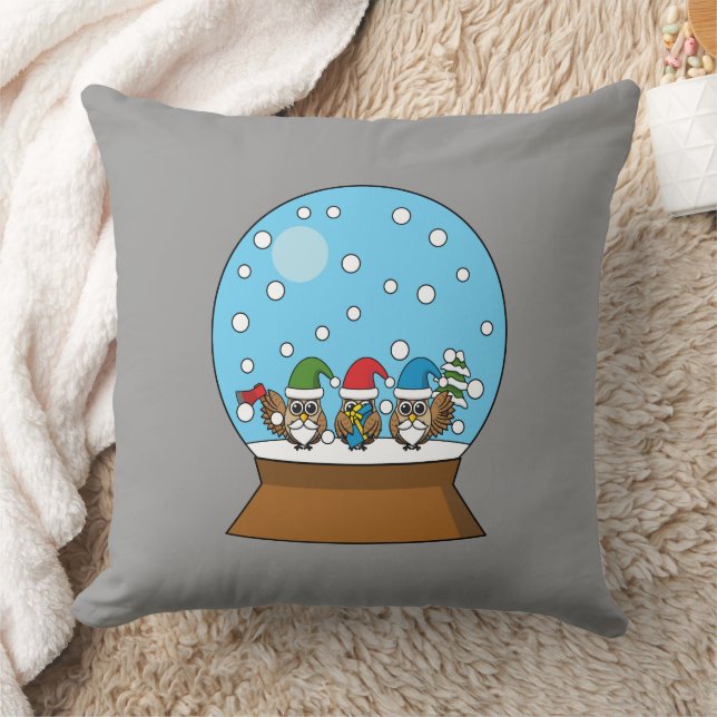 Almofada Globo de Neve com Três Corujas Gnomo (Cobertor)