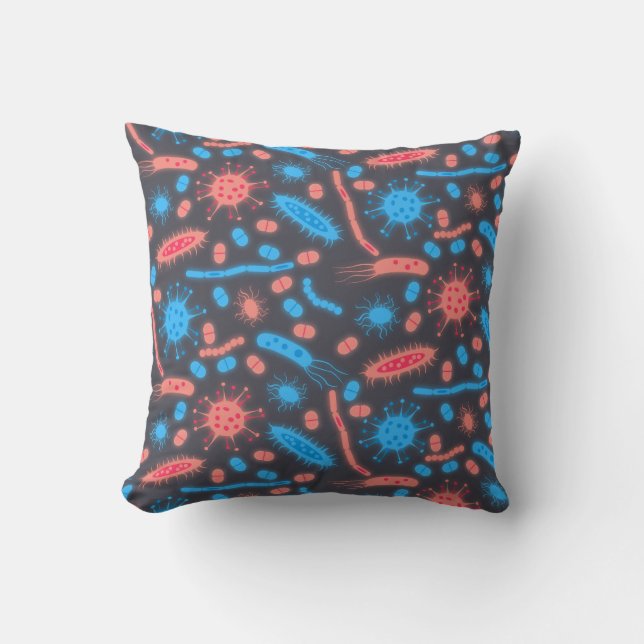 Almofada Glowing Bacteria Microorganism pink blue (Frente)