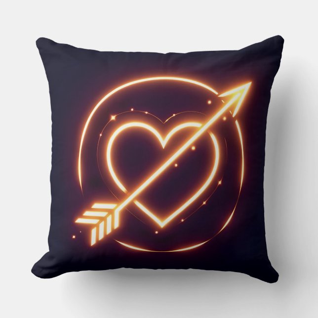 Almofada glowing image of a heart with cupid's arrow (Frente)