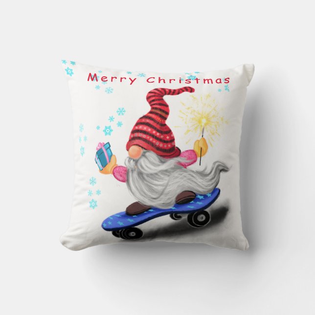 Almofada Gnome com Travesseiro de Natal do Skateboard (Frente)