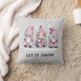 Almofada Gnome de Natal Escandinavo em Aquarela Rosa Cinza
