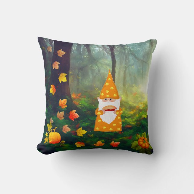 Almofada Gnome do Dia de Ação de Graças e belas folhas de o (Frente)