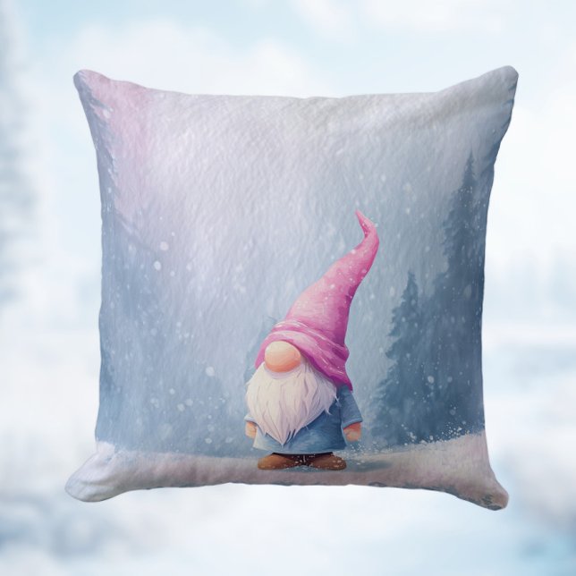 Almofada Gnome do Inverno de Chapéu Rosa (Criador carregado)