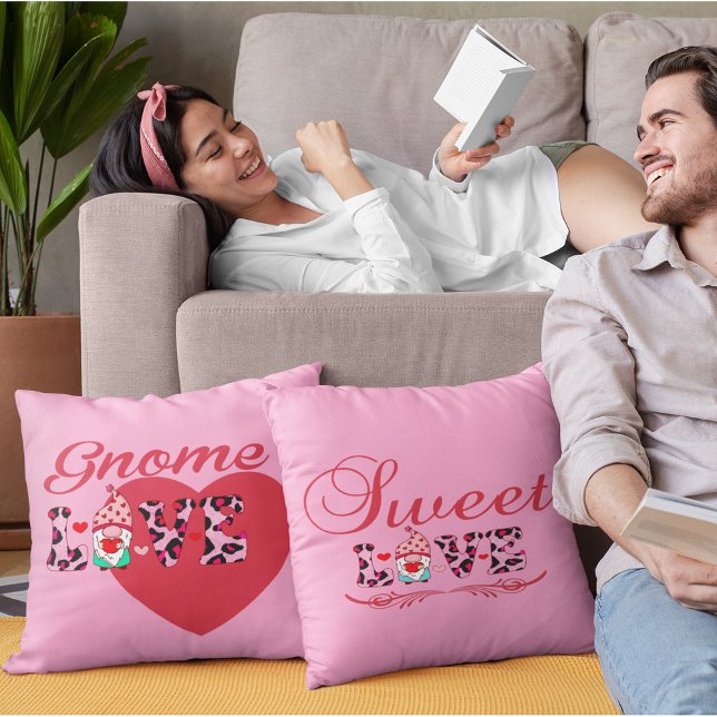 Almofada Gnome Love Sweet Dias de os namorados (Gnome Love Sweet Love Valentines Throw Pillow)