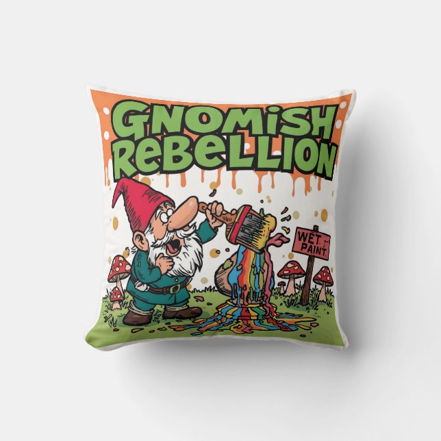 Almofada "Gnomish Rebellion" Funny Mischievous Garden Gnome (Frente)