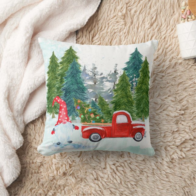 Almofada Gnomo Caprichoso com Caminhão Vermelho de Natal (Cobertor)