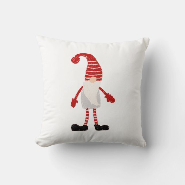 Almofada Gnomo de Natal Nórdico Cinza Vermelho Branco Padrã (Frente)