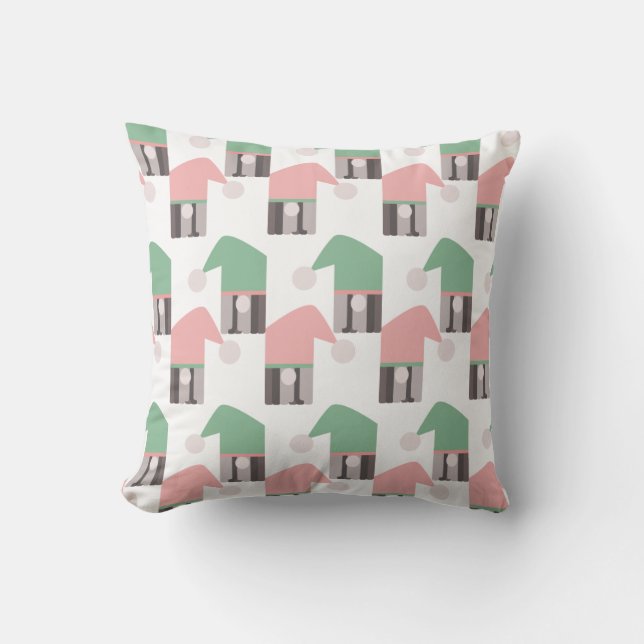 Almofada Gnomo de Natal Rosa Verde Festivo (Frente)