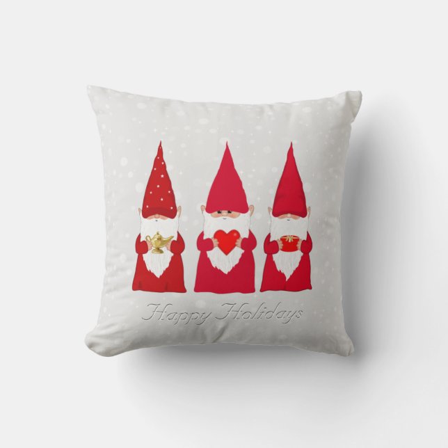 Almofada Gnomos de Natal em Cinza Prateado Claro (Frente)