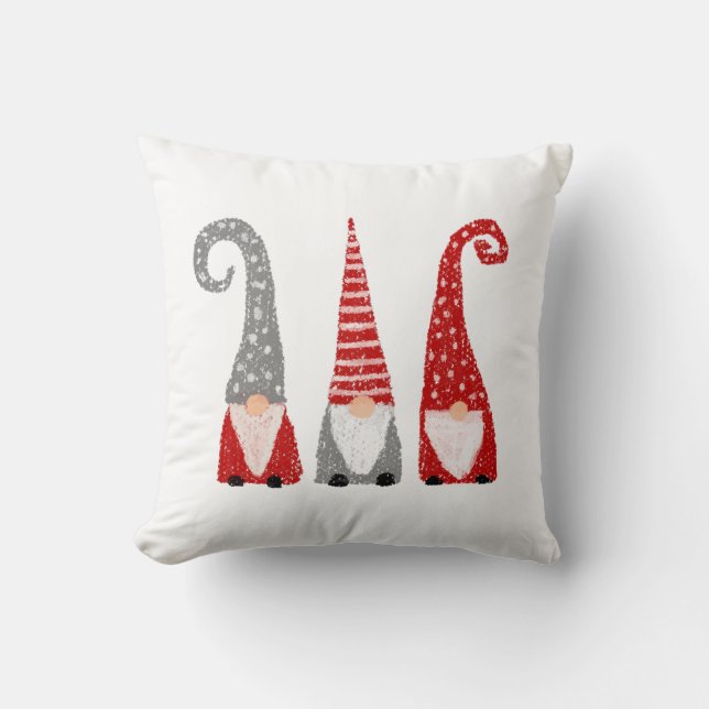 Almofada Gnomos de Natal Escandinavos Vermelho Cinza Branco (Frente)