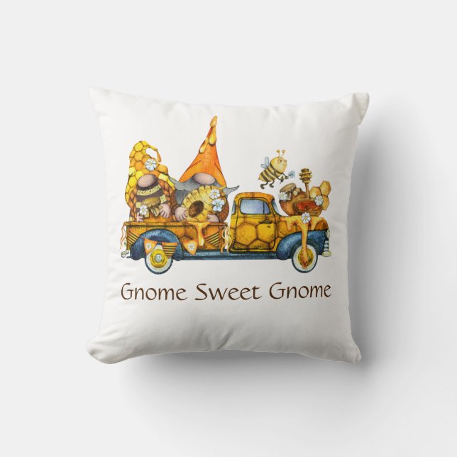 Almofada Gnomos Girassóis em Caminhão Gnome Doce Gnome (Frente)