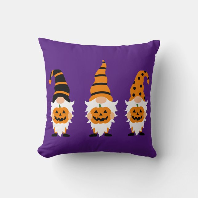 Almofada Gnomos Jack O'Lantern Halloween Laranja Roxo  (Frente)