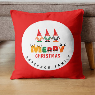 Almofada Gnomos Whimsso com o nome Red & White Christmas
