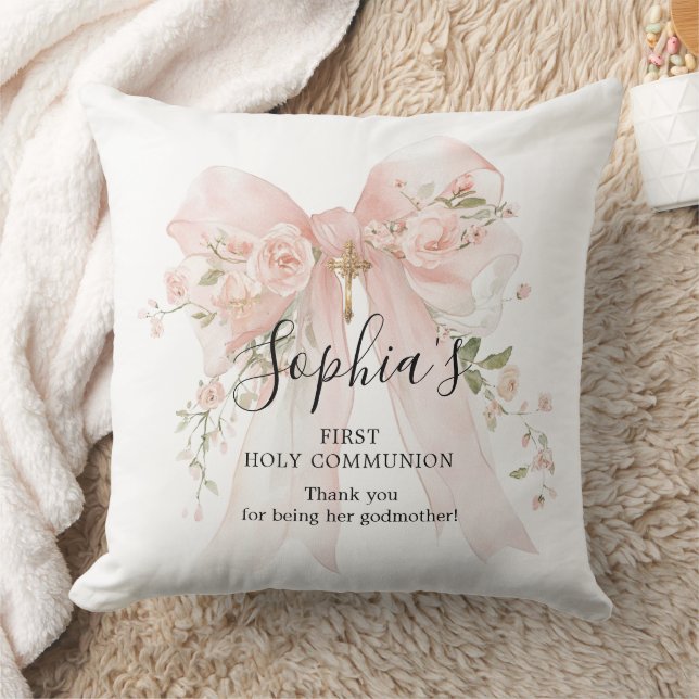Almofada Godmother Gift First Communion Pink Bow Roses (Cobertor)