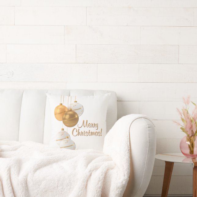 Almofada Gold and White Christmas Balls Custom Text (Sofá)