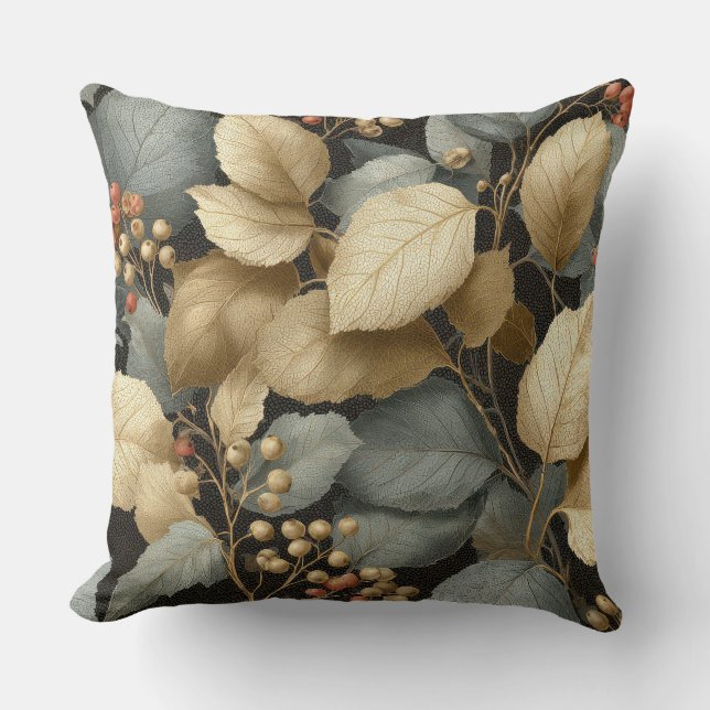Almofada Gold Botanical Leaf Throw Pillow (Frente)