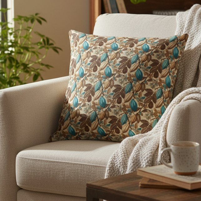 Almofada Gold Brown Turquoise Cacao Pattern (Criador carregado)