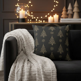 Almofada Gold Christmas Trees and Snowflakes Decorative