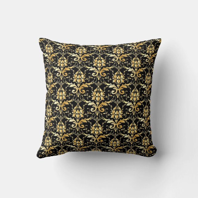Almofada Gold Damask Pattern on Black (Verso)