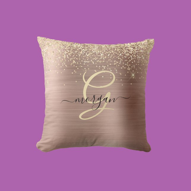 Almofada Gold Glitter, Gold Monogram, Black Script Name (Criador carregado)