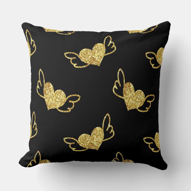 Almofada Gold Hearts With Wings  (Frente)