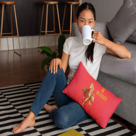 Almofada Gold Horse Chinese New Year 2026 Throw Pillow