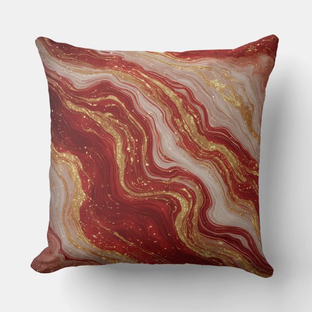 Almofada Gold Marble Abstract Background With Red Swirls (Frente)