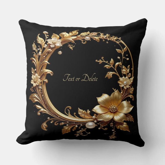Almofada Golden Floral Ornate Frame Throw Pillow (Frente)