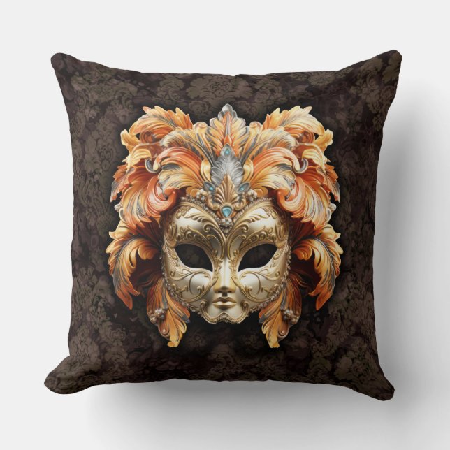 Almofada Golden Lion Mask with a Orange Feathers  (Frente)