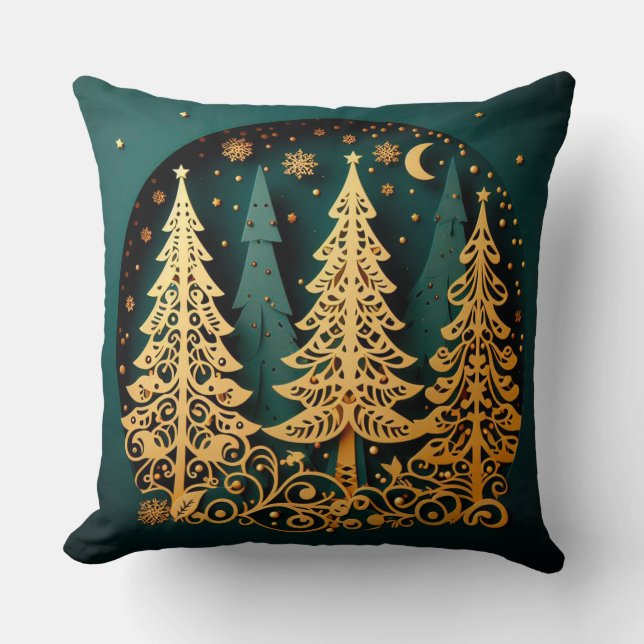 Almofada Golden Night Woodland – Christmas Tree Pattern (Frente)