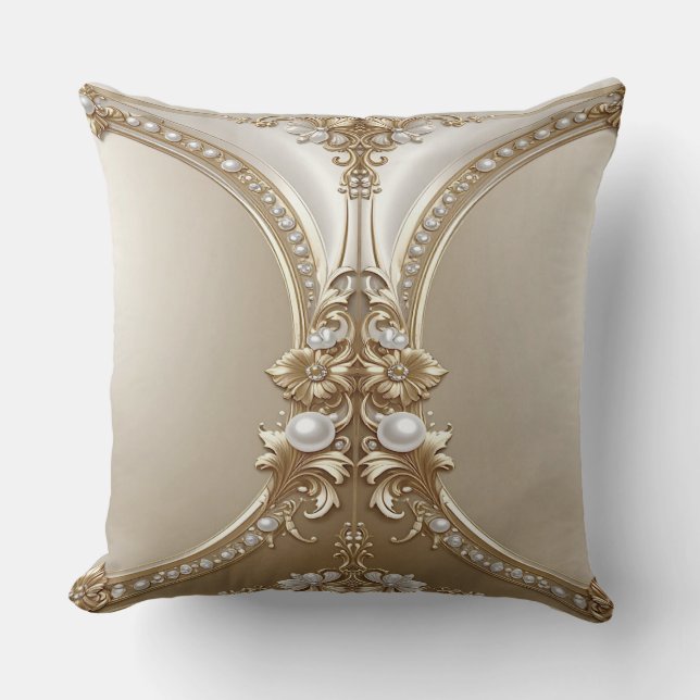 Almofada Golden Ornate Frame with Pearls Throw Pillow (Frente)