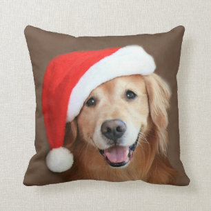 Almofada Golden retriever com chapéu do papai noel