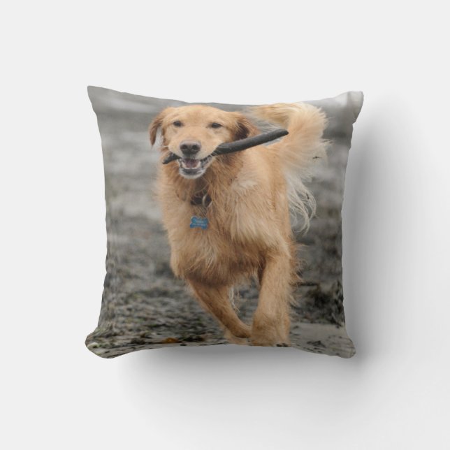 Almofada Golden Retriever Correndo Com Pau Na Boca (Frente)
