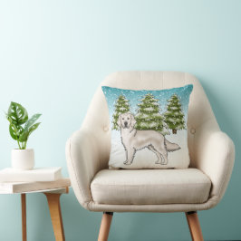 Almofada Golden Retriever Creme Azul Natal Inverno