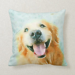 Almofada Golden retriever de sorriso na aguarela