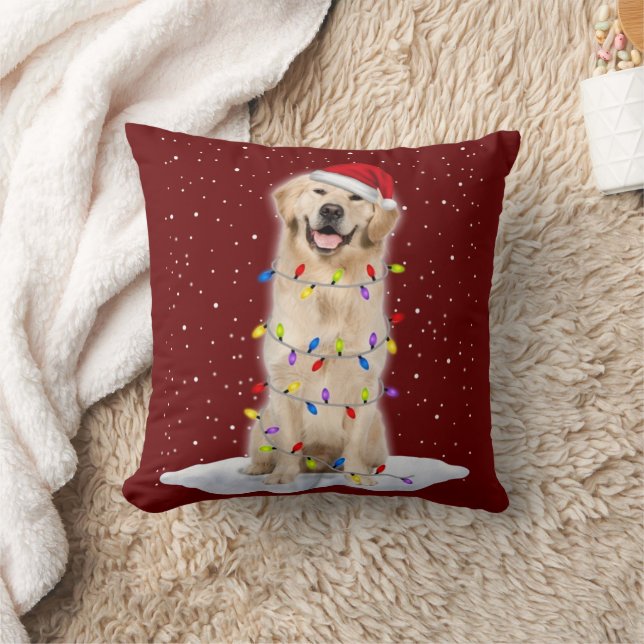 Almofada Golden retriever Santa Christmas Tree Lights Xmas (Cobertor)