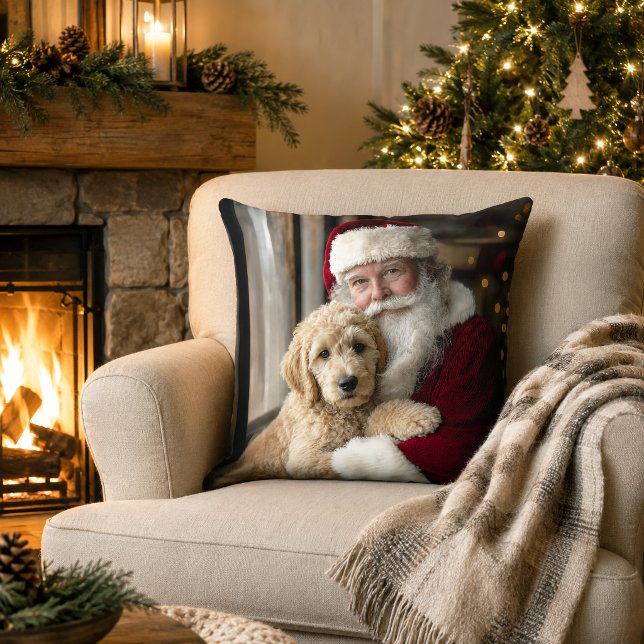 Almofada Goldendoodle Cachorro com Papai Noel Natal Fofo (Criador carregado)