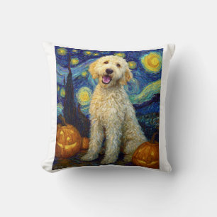 Almofada Goldendoodle Cachorro Fofo Dia das Bruxas Abóbora