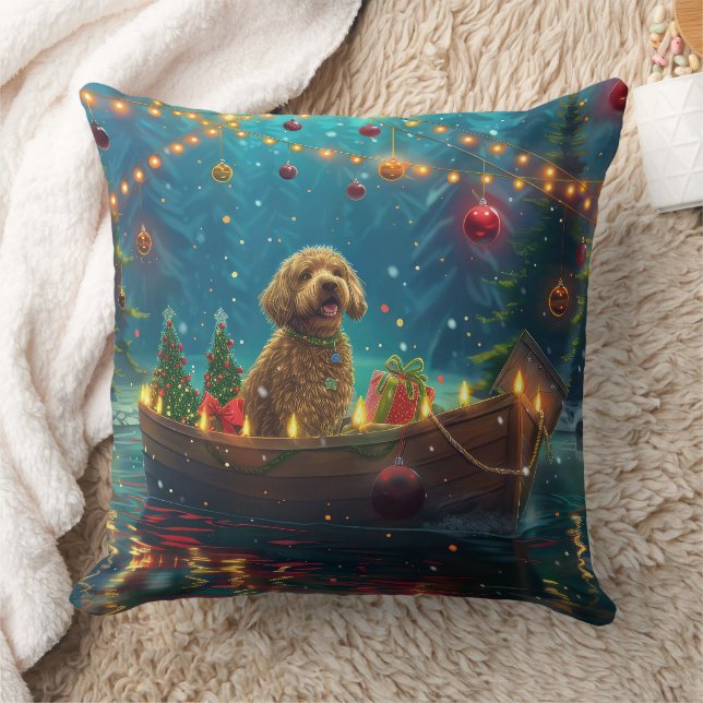 Almofada Goldendoodle Natal Viagem Festiva (Cobertor)