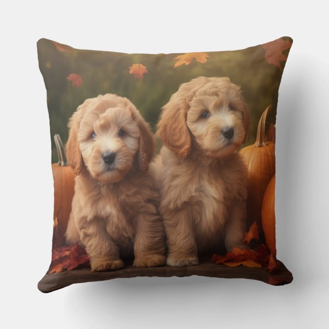 Almofada Goldendoodle Puppy Autumn Delight Pumpkin (Verso)