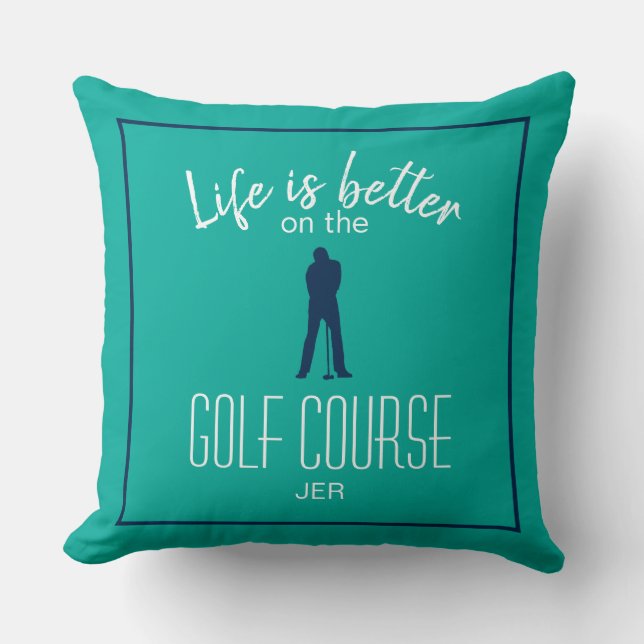 Almofada Golfe Campo de Golfe Citação A Vida é Melhor Azul  (Frente)