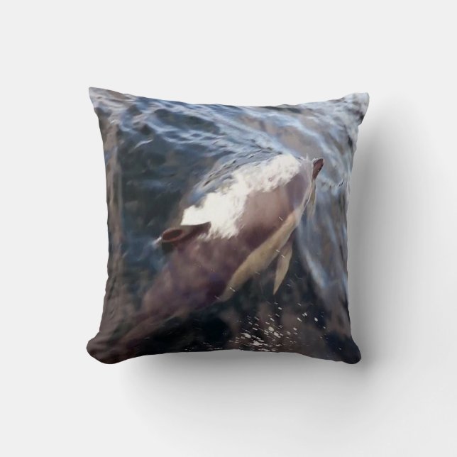 Almofada Golfinho Comum Emergindo Arte Costeira de Mar Prof (Frente)