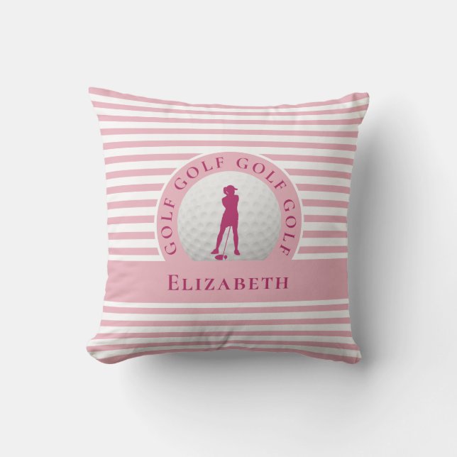 Almofada Golfista Nome Personalizado Monogramado Rosa Chic  (Frente)