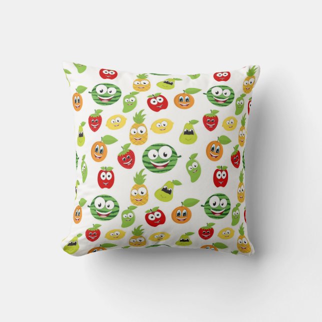 Almofada Gomas de Frutas Divertidas Com Padrão de Rostos (Frente)